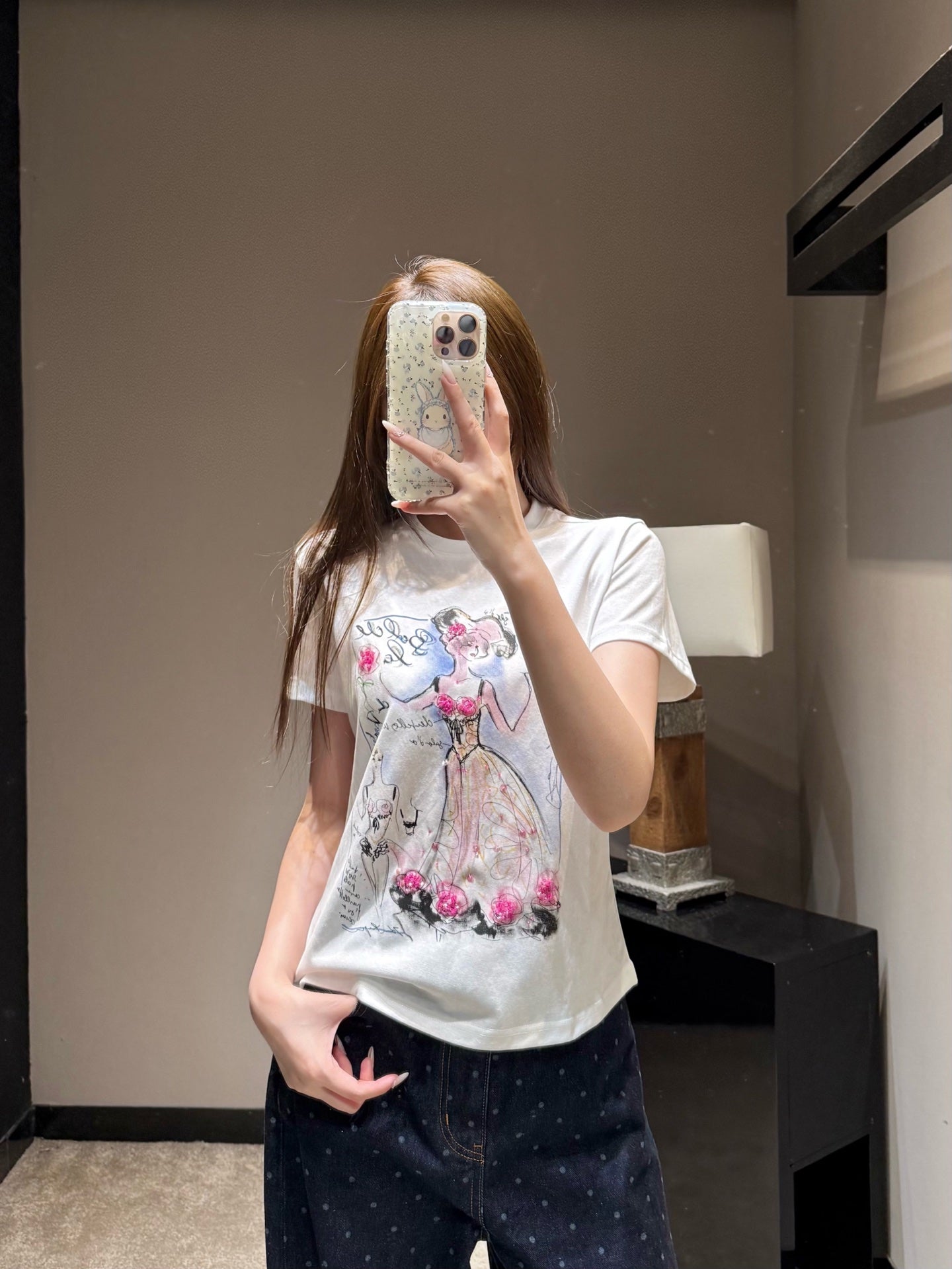 Sketch Print Rhinestone Crop Tee