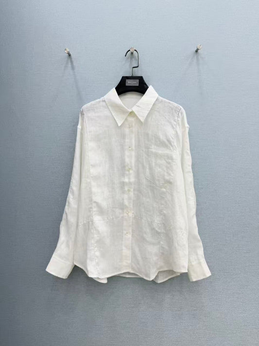 Linen Blend Button-Up Long Sleeve Shirt
