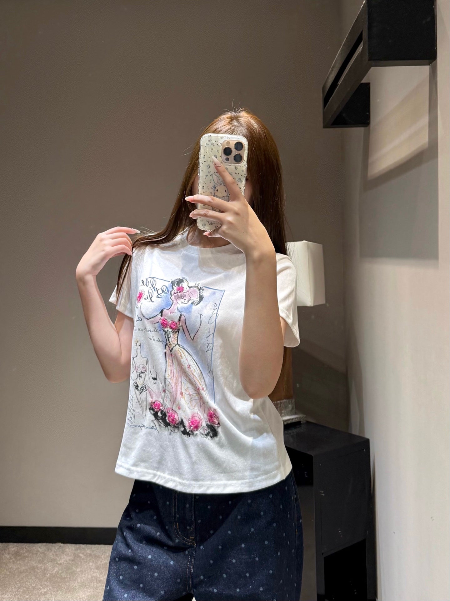 Sketch Print Rhinestone Crop Tee