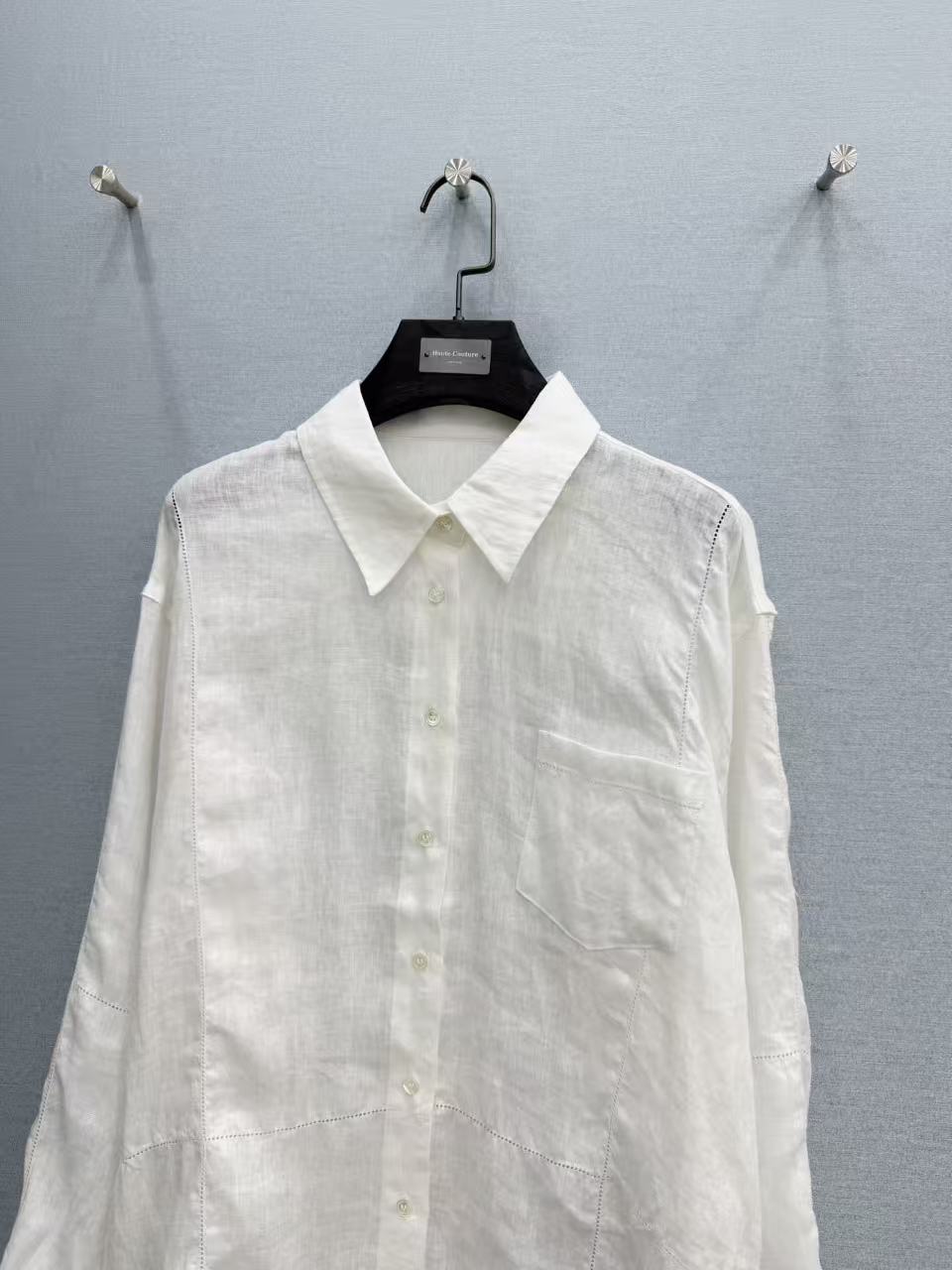 Linen Blend Button-Up Long Sleeve Shirt