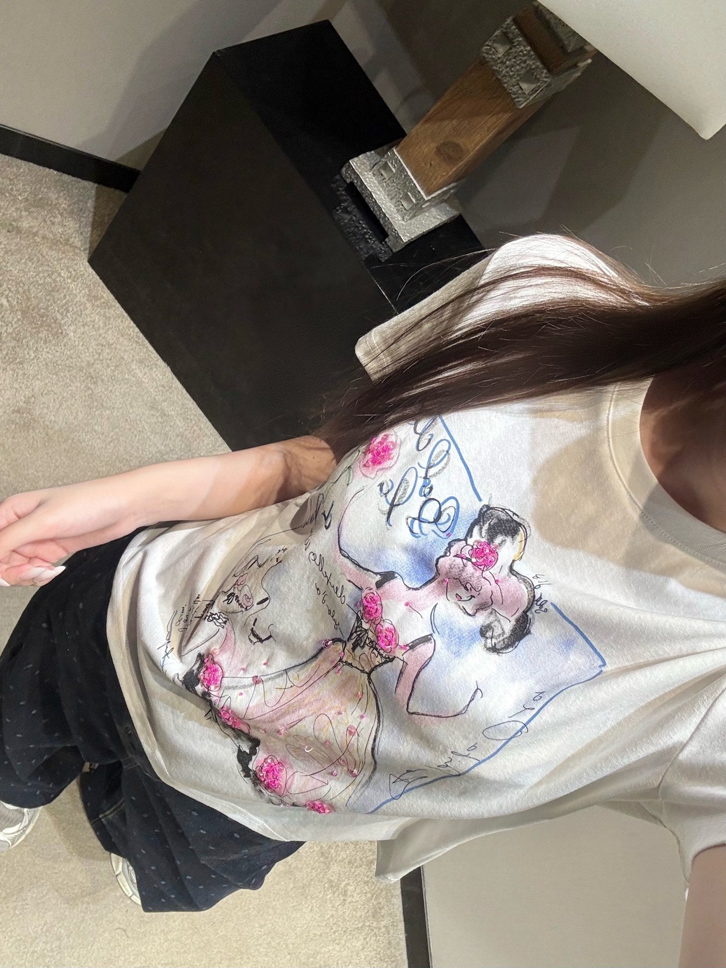 Sketch Print Rhinestone Crop Tee