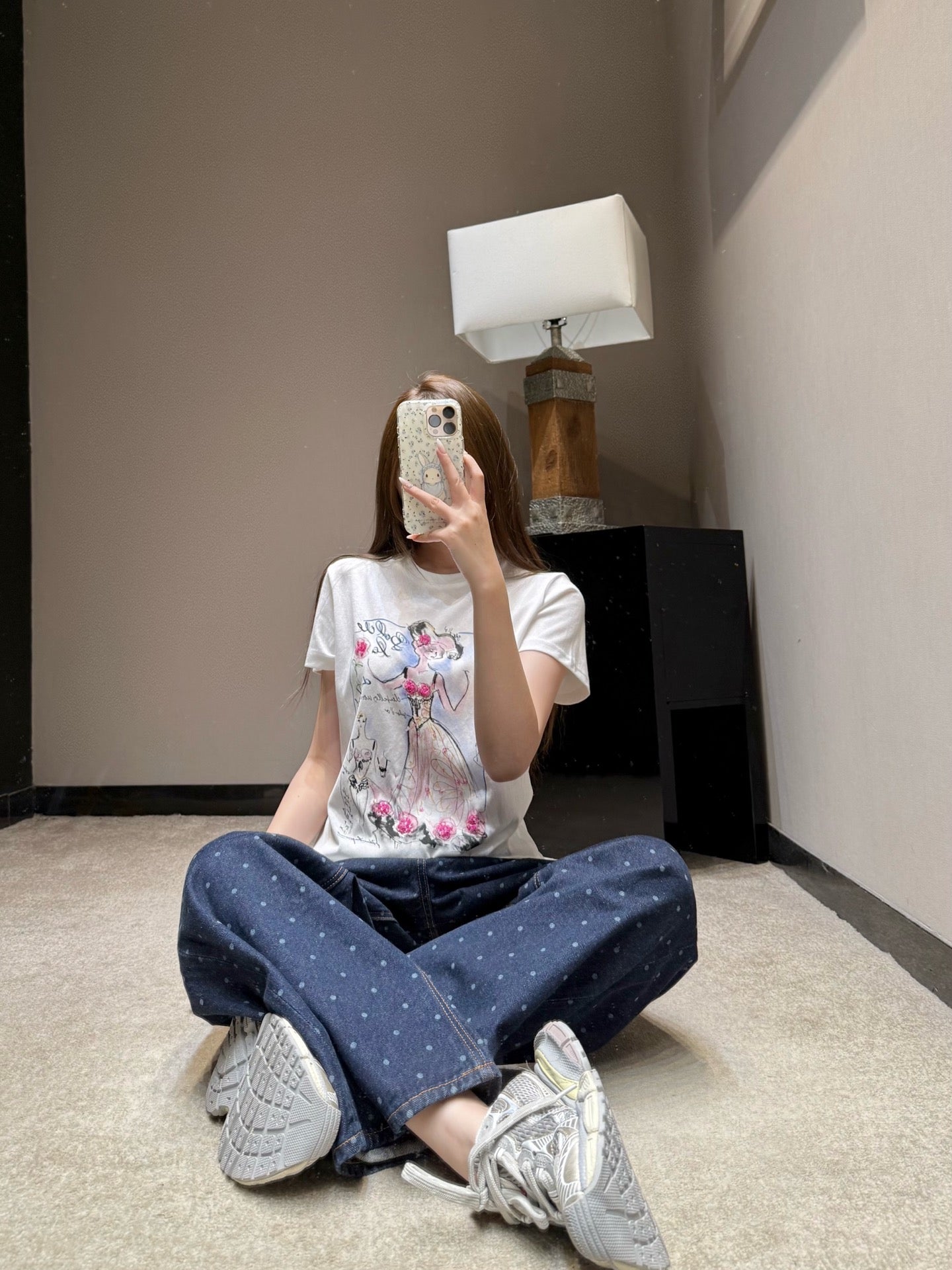 Sketch Print Rhinestone Crop Tee