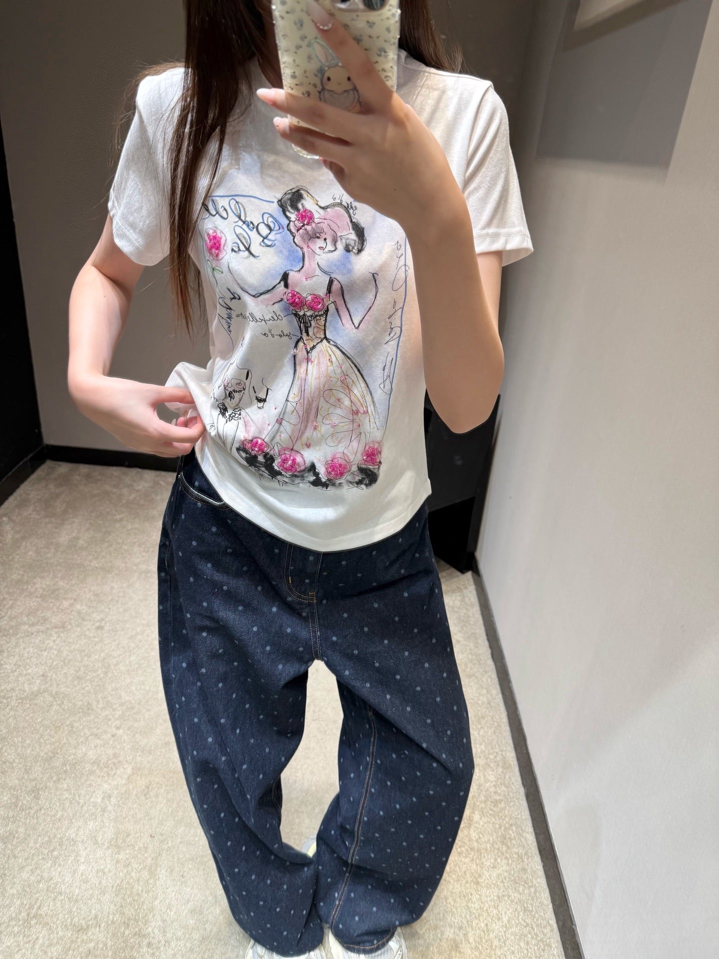 Sketch Print Rhinestone Crop Tee