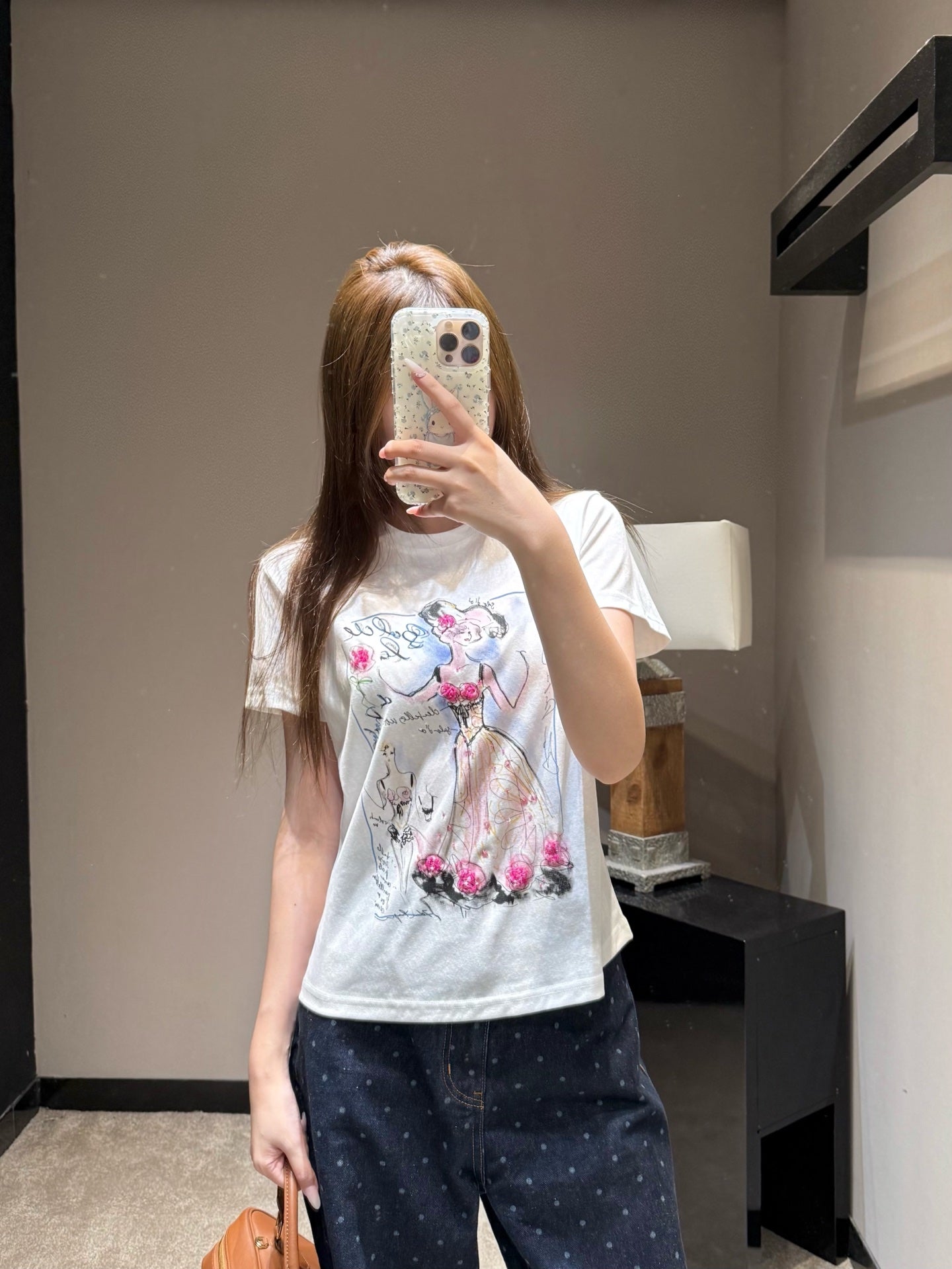 Sketch Print Rhinestone Crop Tee